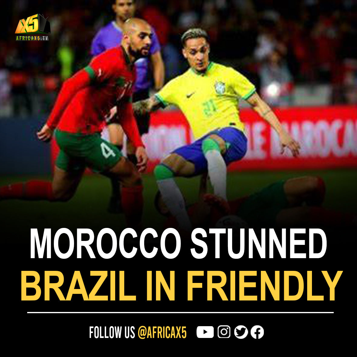 Morocco stunned Brazil 2-1 in Saturday's friendly